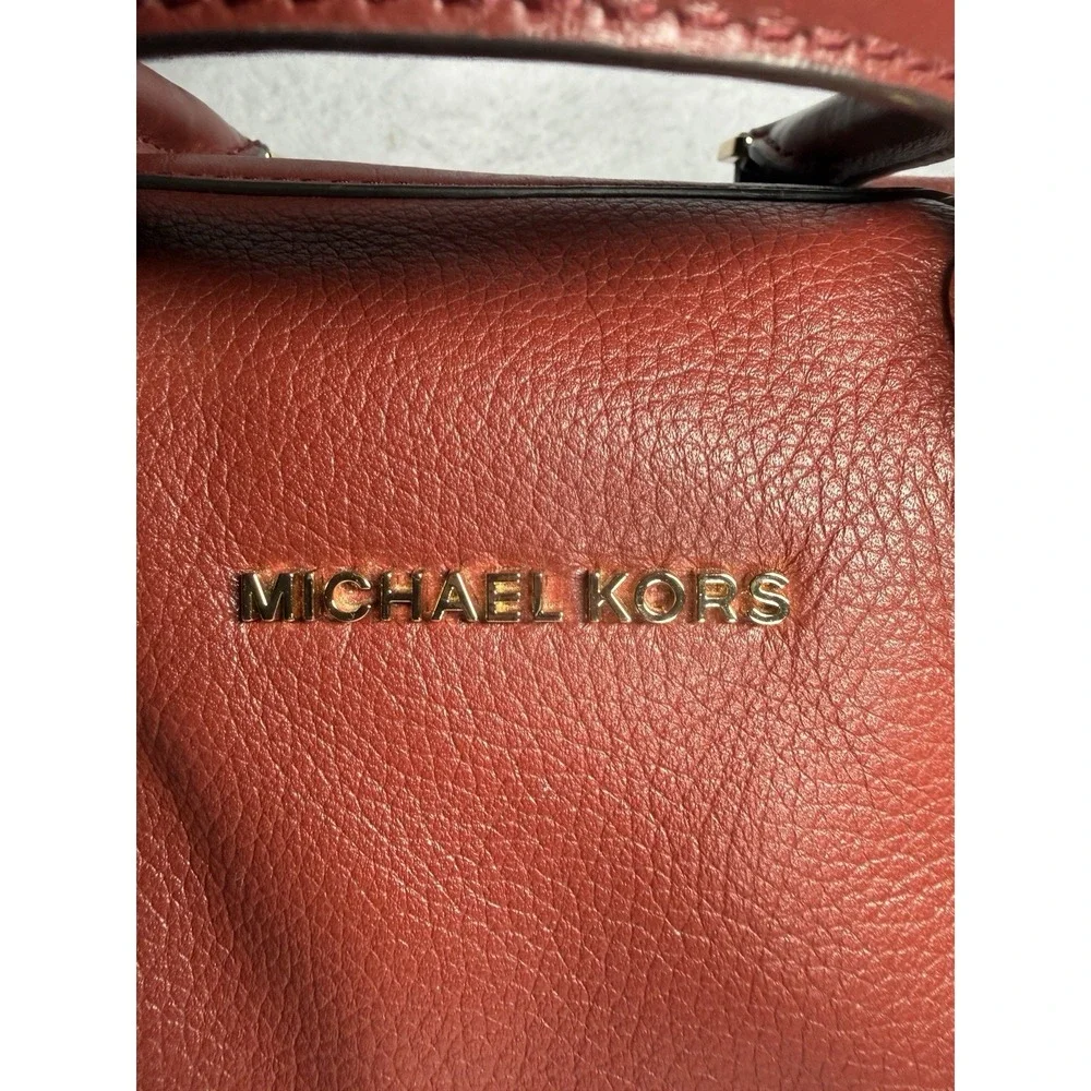 Michael Kors Bedford Pebbled Leather Satchel Crossbody Bag Oxblood Burgundy Gold